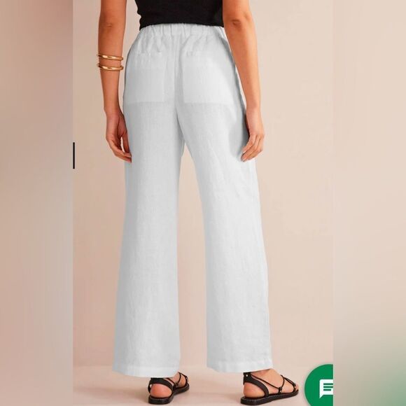 NWT  Boden Pants US 8P Long Linen Wide Leg White Womens Casual drawstring Button - Picture 2 of 16